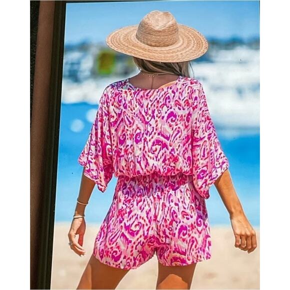 CUPSHE Women's Pink Plunging Loose Leg Romper NEW sz Medium - Picture 2 of 6